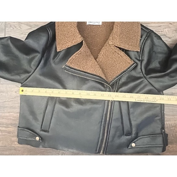 Princess Polly Size 4 Faux Leather Shearling Crop Jacket Black Edgy Moto Sherpa - Picture 7 of 13